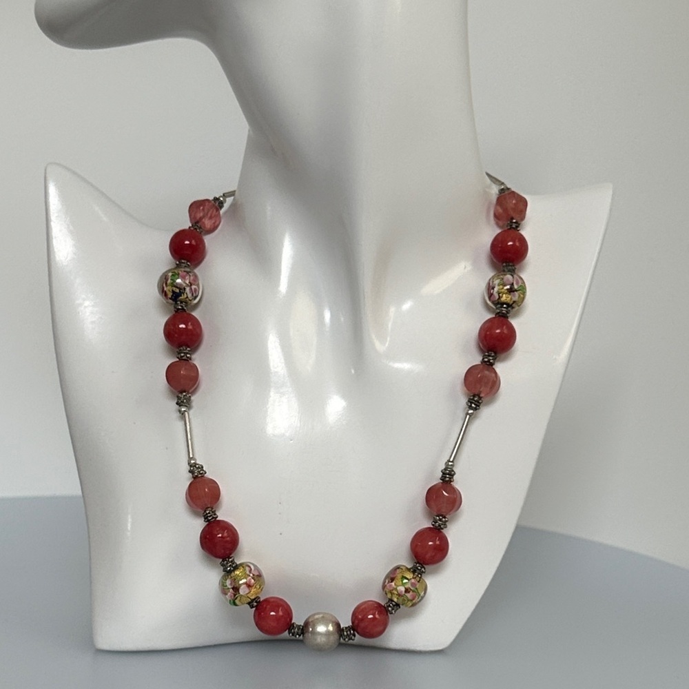 Elegant 925 sterling silver red real stones necklace
